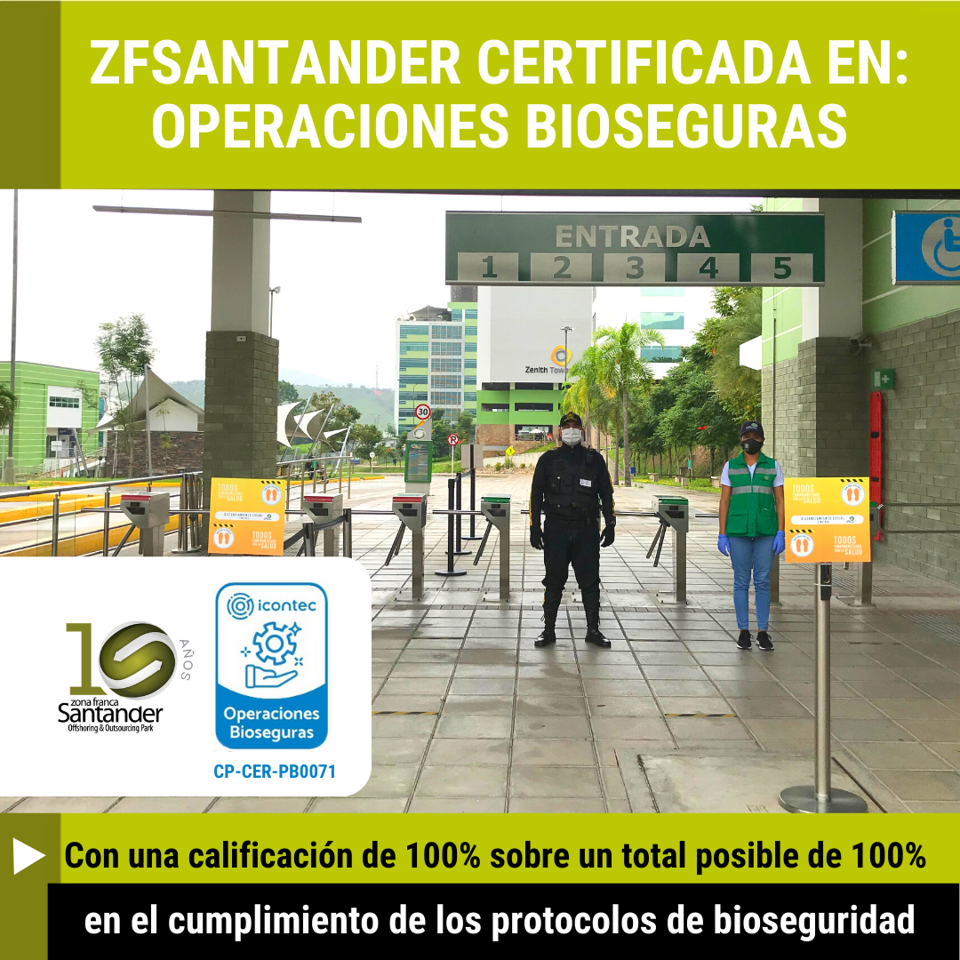 Zona Franca Santander es certificada con sello de Operaciones Bioseguras, otorgado por ICONTEC